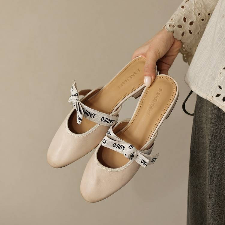 Adele mules, front view in Ivory Cream