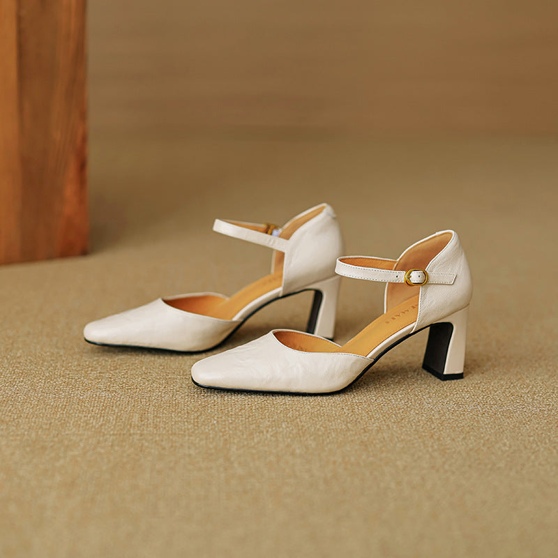 Charlene | Square-Toe Leather d'Orsay Heels