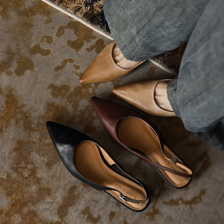 Leather slingback heel, angled 1.2-inch block-heel view