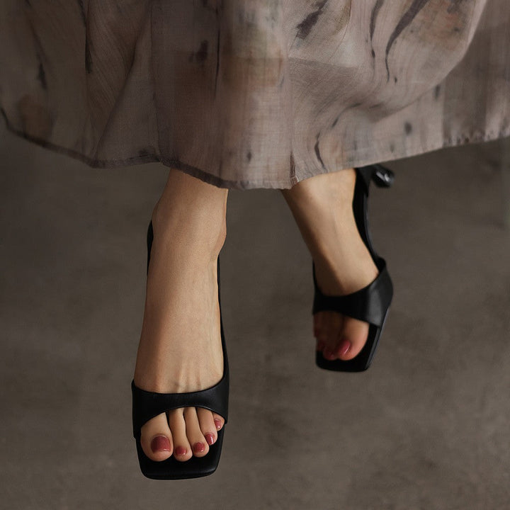 Juliette | Square-Toe Leather Heeled Sandals
