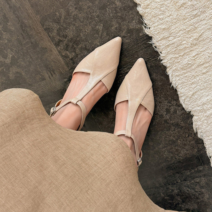 Phoebe | Pointed Leather T-Bar Wedge Heels