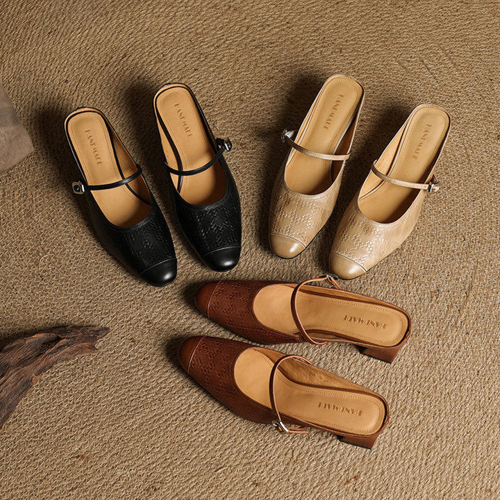 Cecilia | Strap Leather Heeled Mules