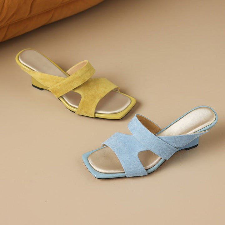 Marguerite | Square-Toe Suede Wedge Mules