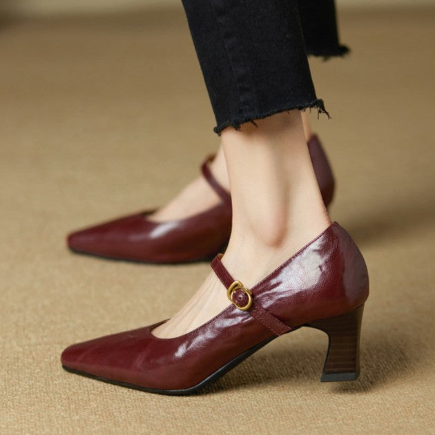 Patrice Mary-Jane pumps worn with a midi skirt
