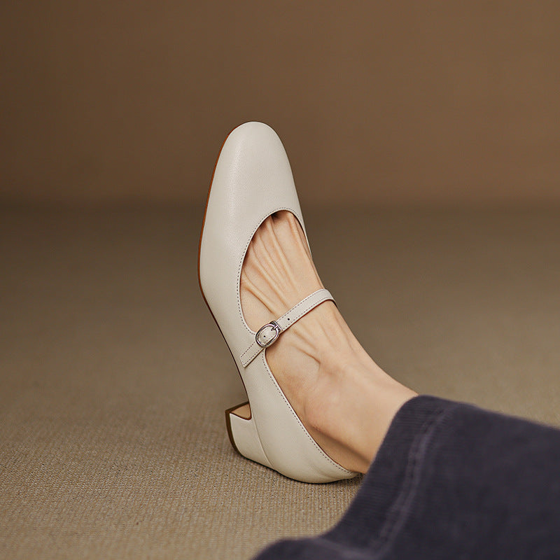 Theodora | Strap Leather Block Heels