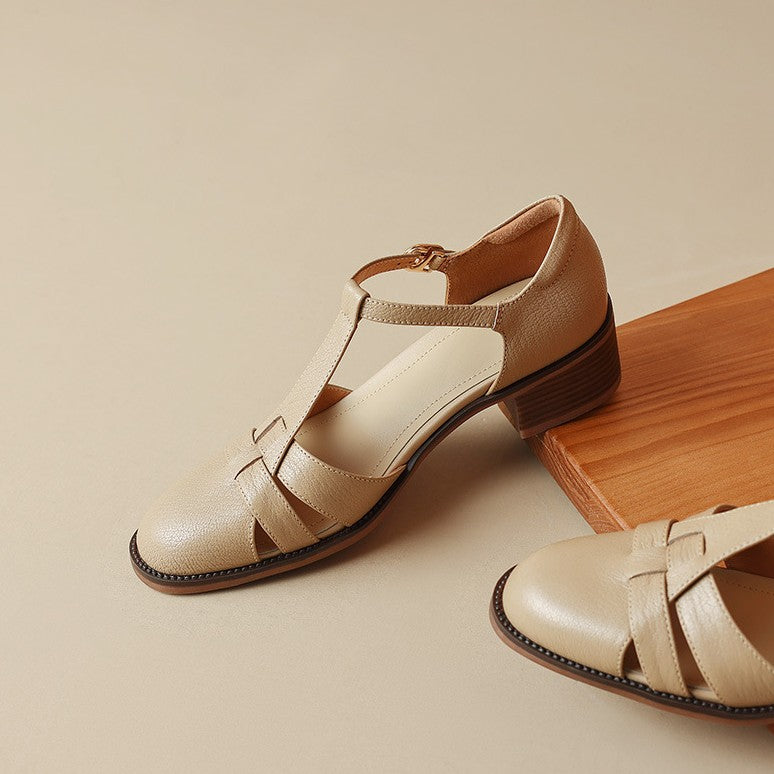 Geraldine | Cutwork Leather T-Bar Heels