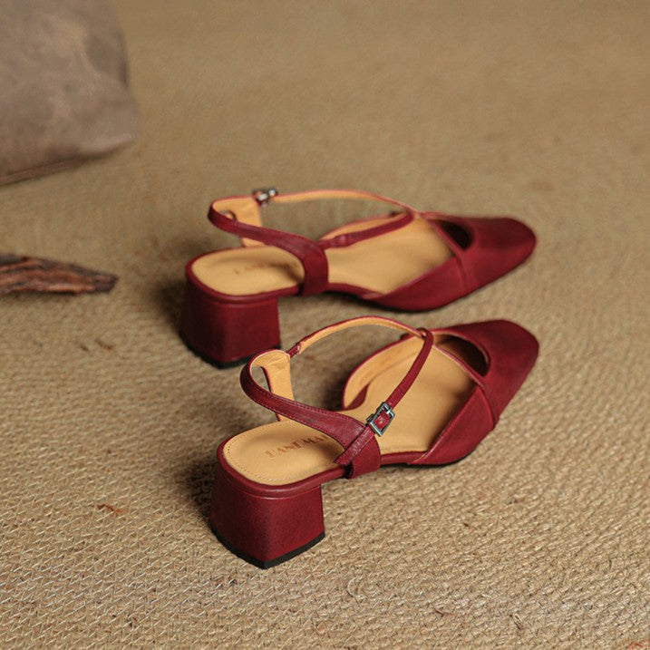 Adelaide | Square-Toe Leather Slingback Heels