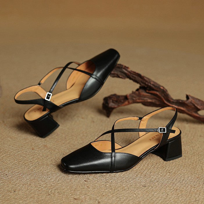 Adelaide | Square-Toe Leather Slingback Heels