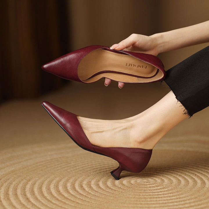 Women's pointed leather pumps, front view