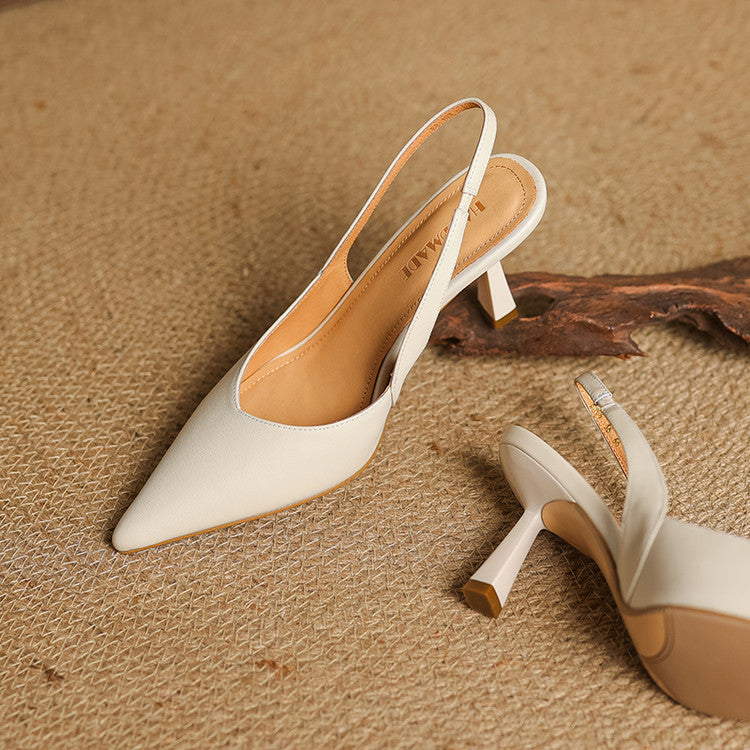 Lucinda | Pointed Leather Slingback Heels