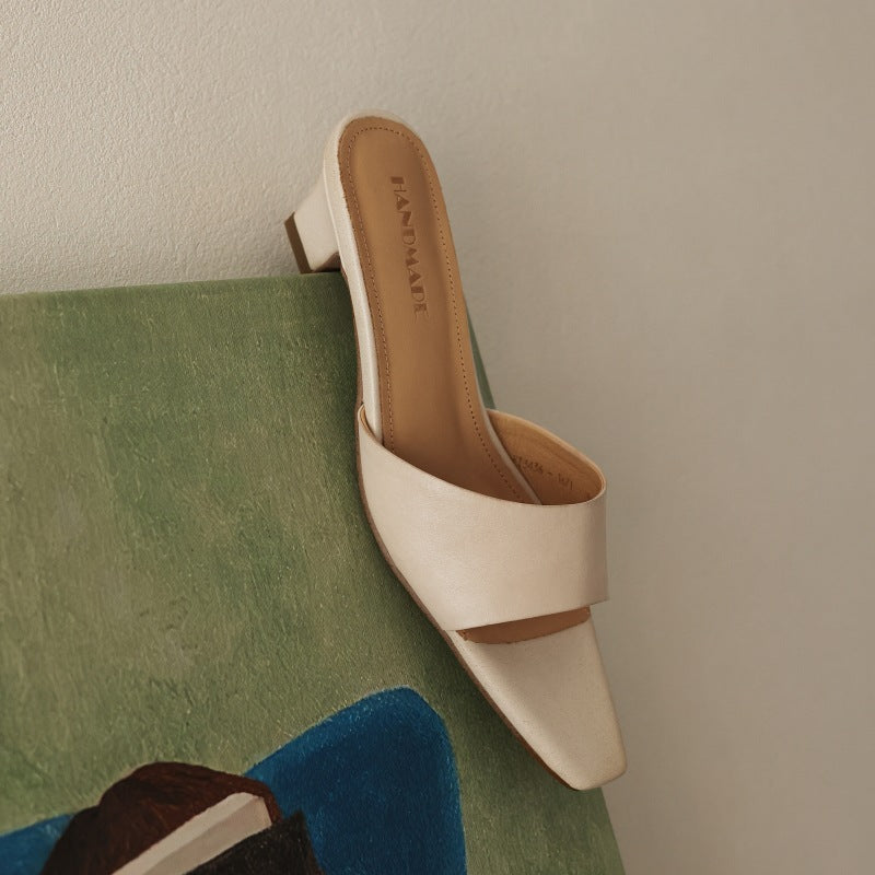 Nadine | Square-Toe Leather Wedge Mules