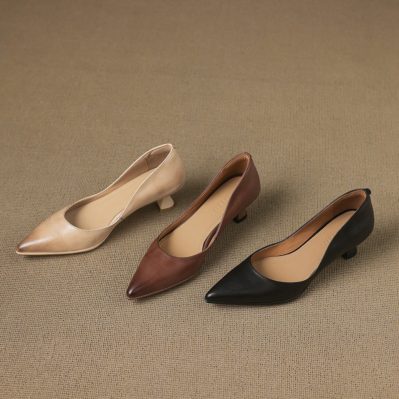 Adeline | Pointed Leather Kitten Heels