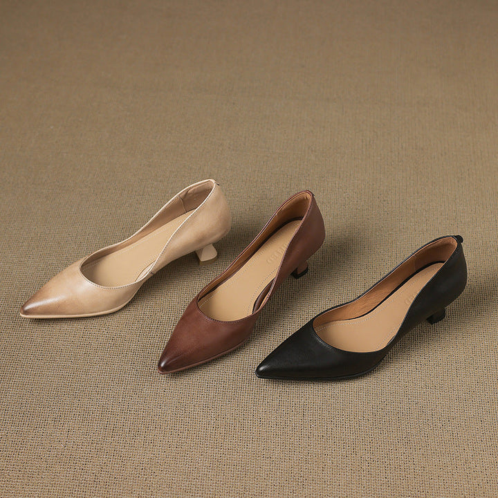 Adeline | Pointed Leather Kitten Heels