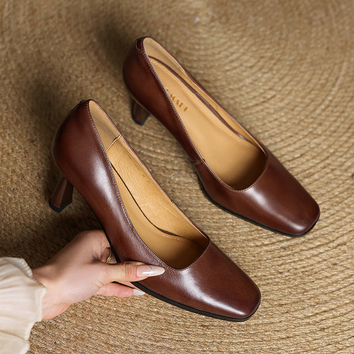 Lorena square-toe leather pumps, all three colors