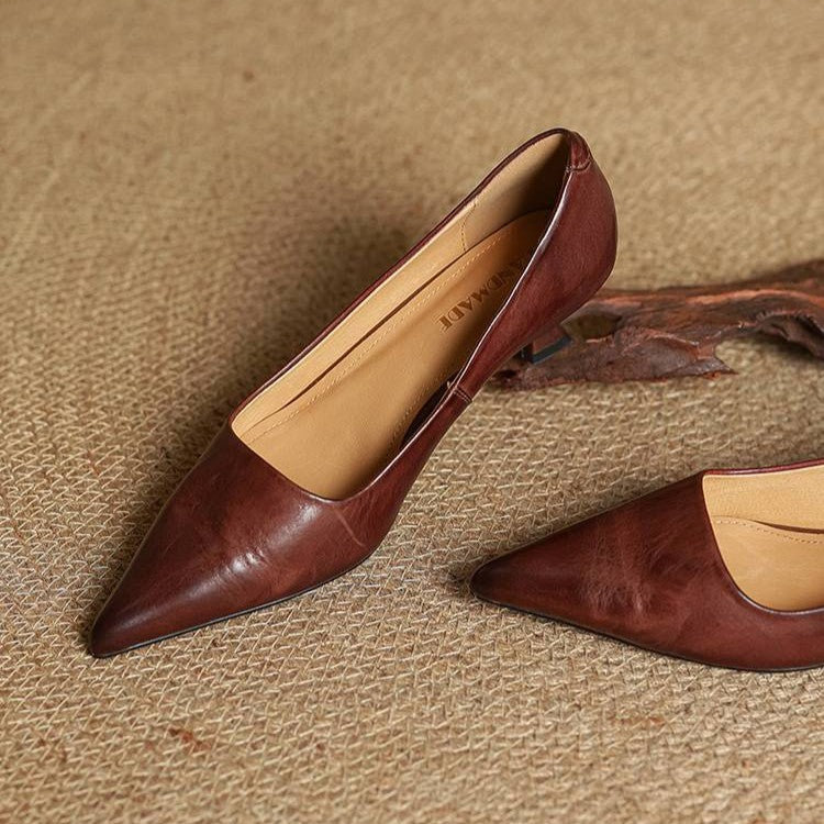 Eleanor | Pointed Leather Kitten Heels