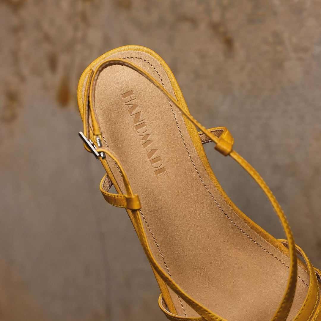 Sandra | Strappy Square-Toe Leather Sandal Heels