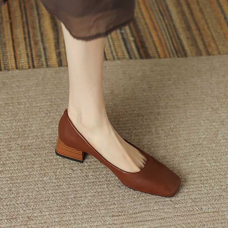 Frances square-toe leather low pump, three-quarter view