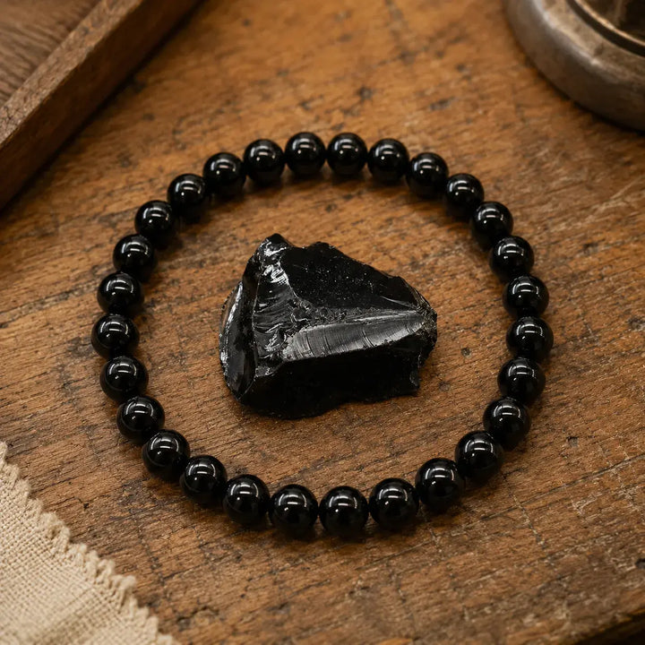 Black onyx beaded bracelet - protection healing crystal jewelry