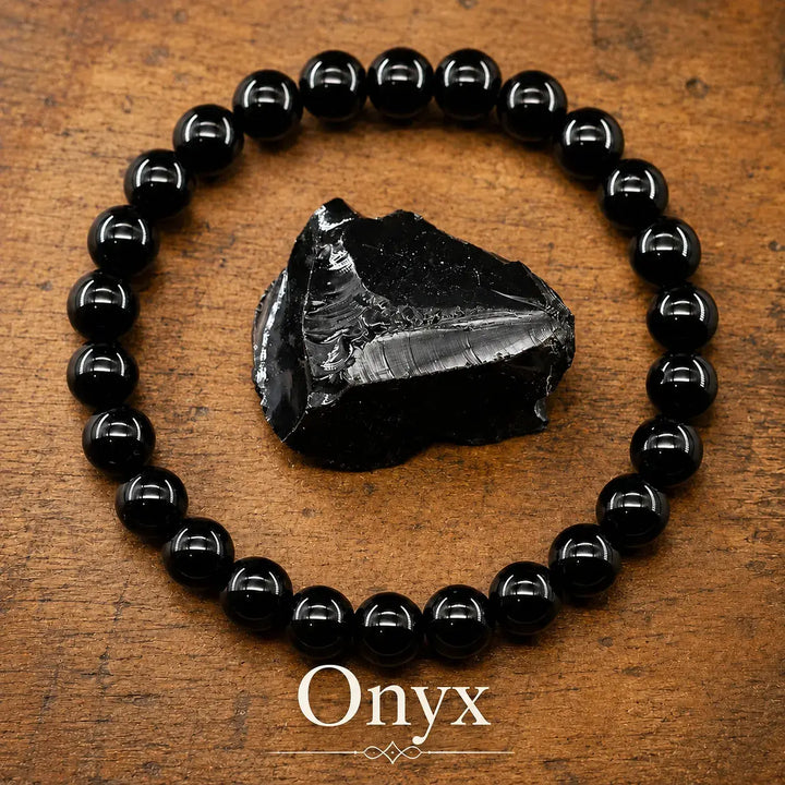 Genuine natural black onyx healing bracelet - crystal beaded stretch bracelet