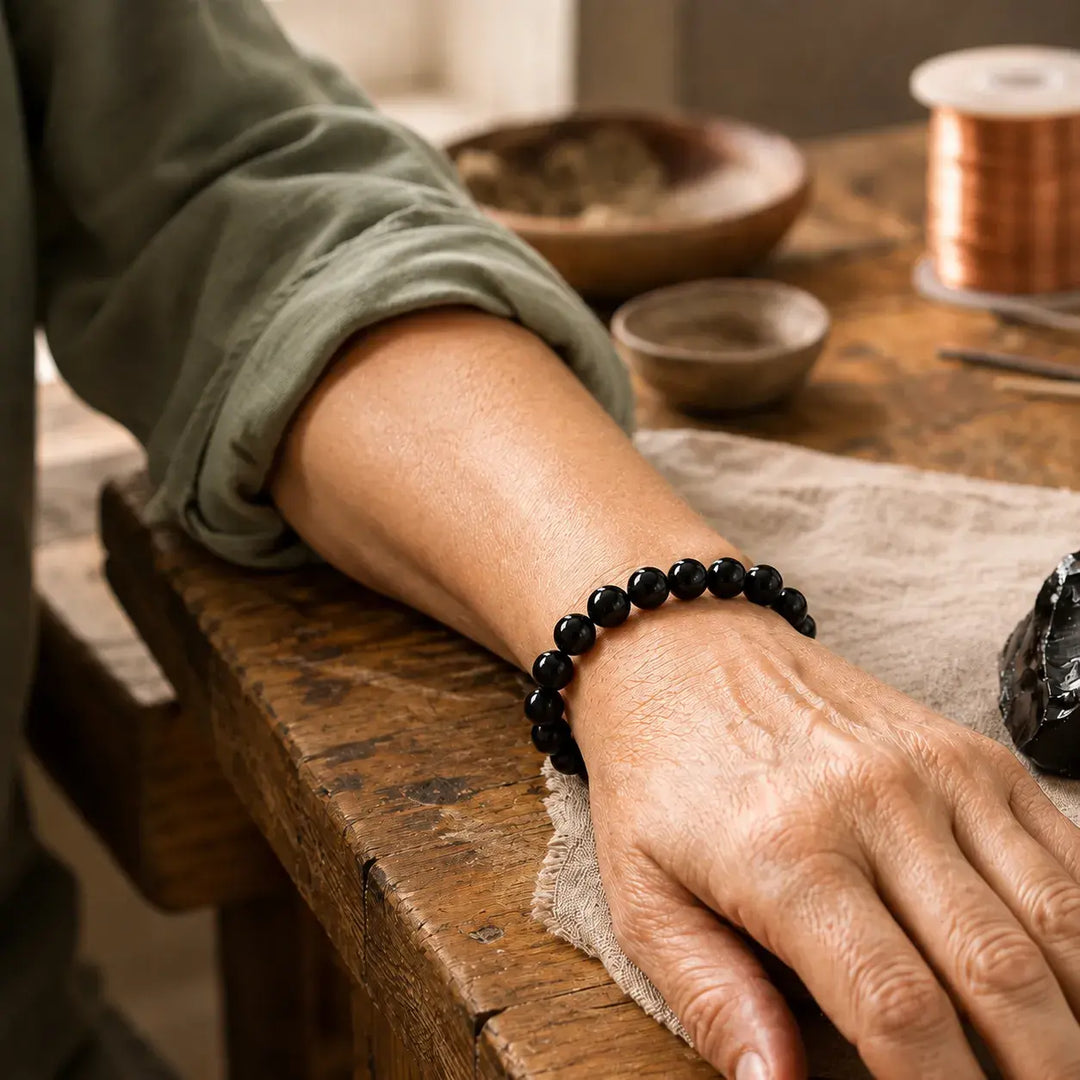 Black onyx bracelet stacked as a complete healing crystal set