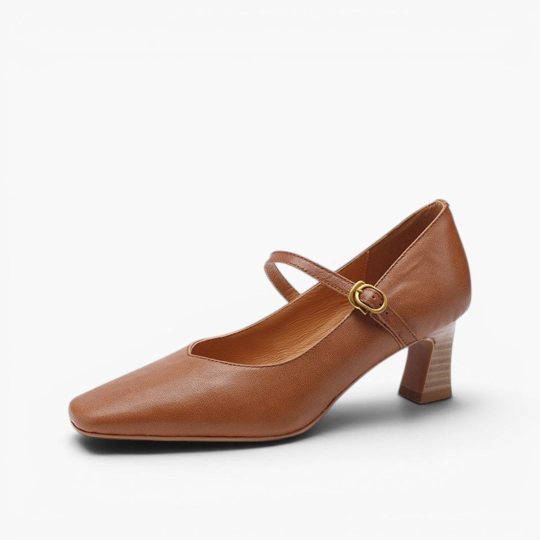 Patrice leather Mary-Jane block pumps in Cognac Tan, side profile