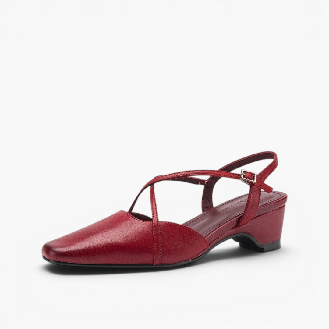 Women's cross-strap leather slingback heels, side profile