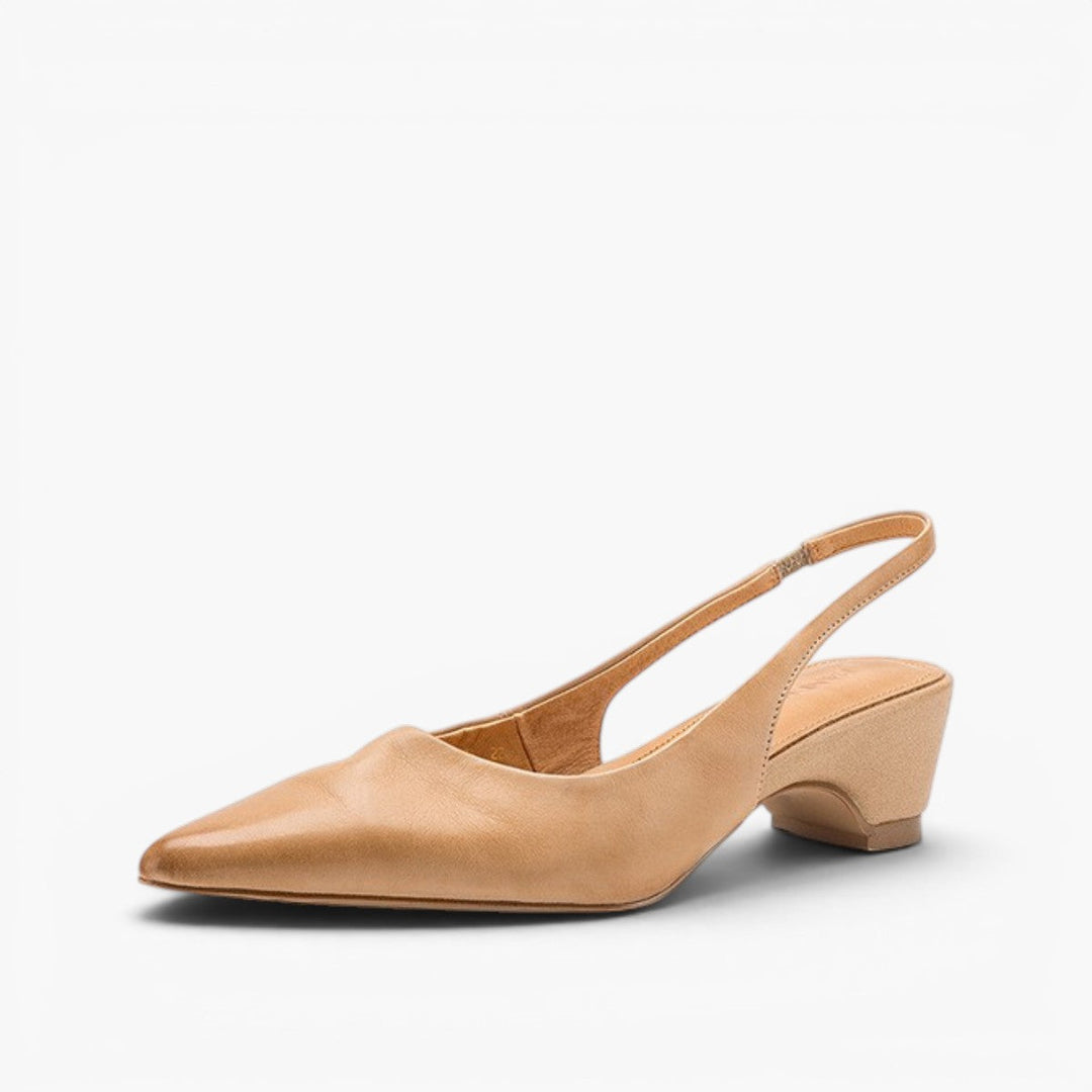 Women's sculpted leather slingback heels, side profile