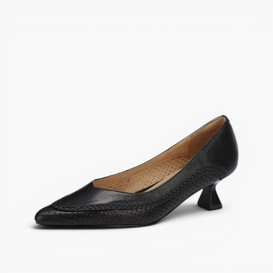 Odette woven leather kitten heels in Noir Black, side profile