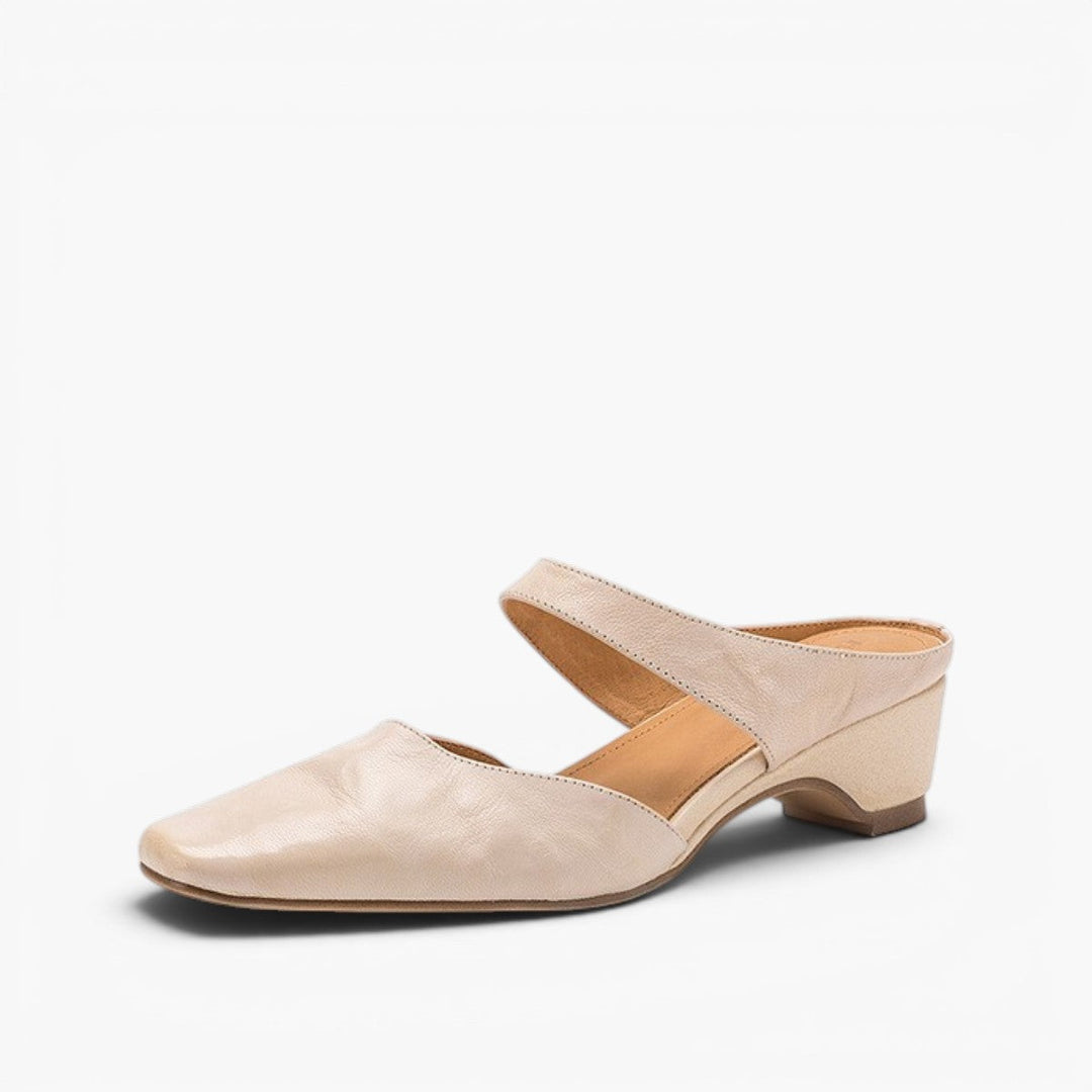Women's square-toe leather wedge mules, side profile