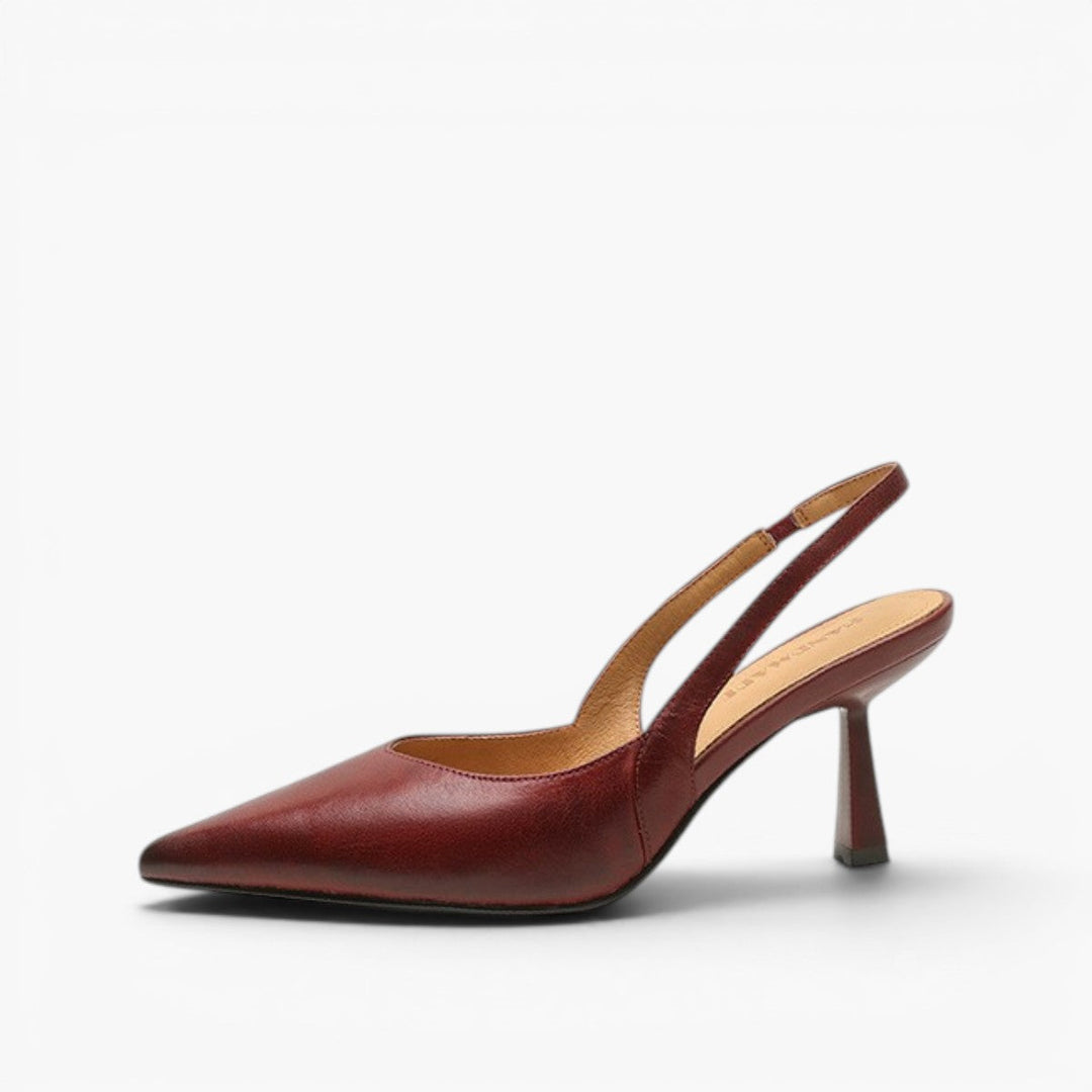 Lucinda pointed leather slingback heels in Bordeaux Rouge, side profile