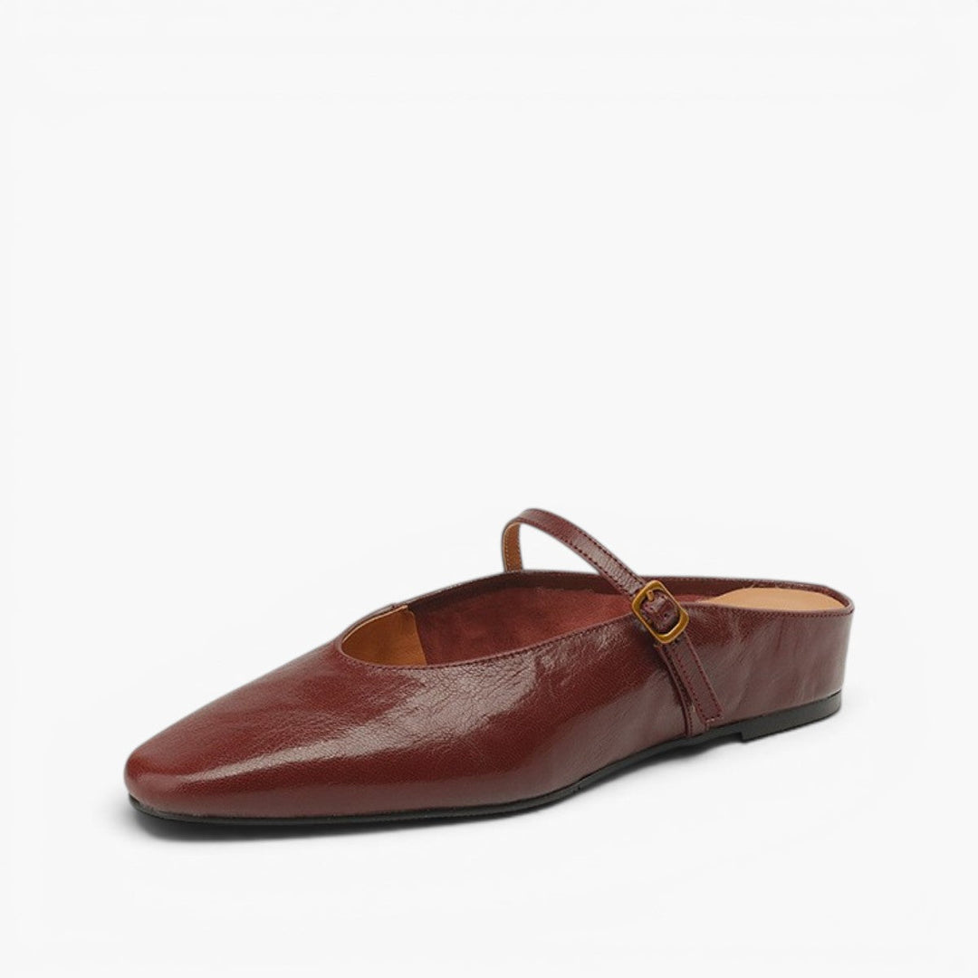 Women's strap leather flat mules, side profile