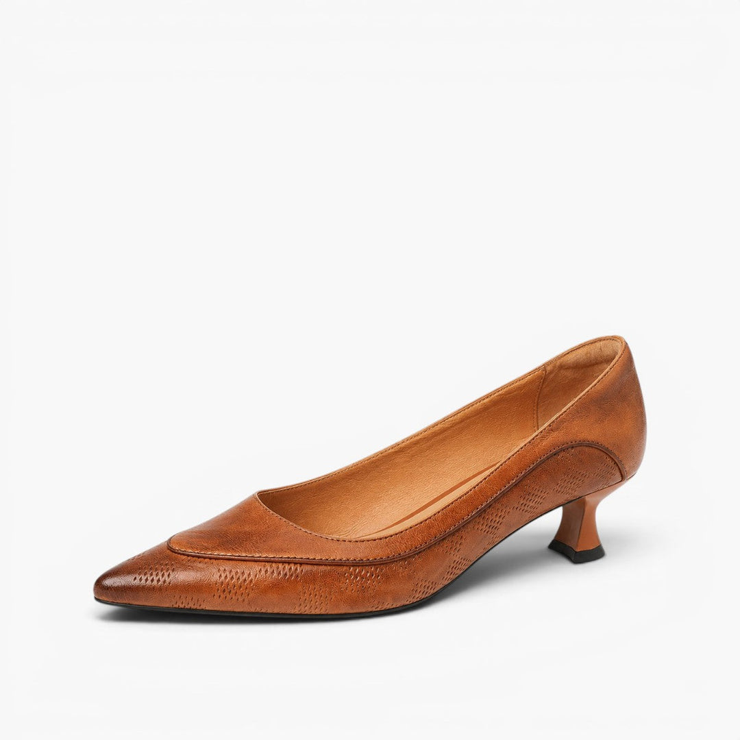 Women's pointed leather heels, side profile