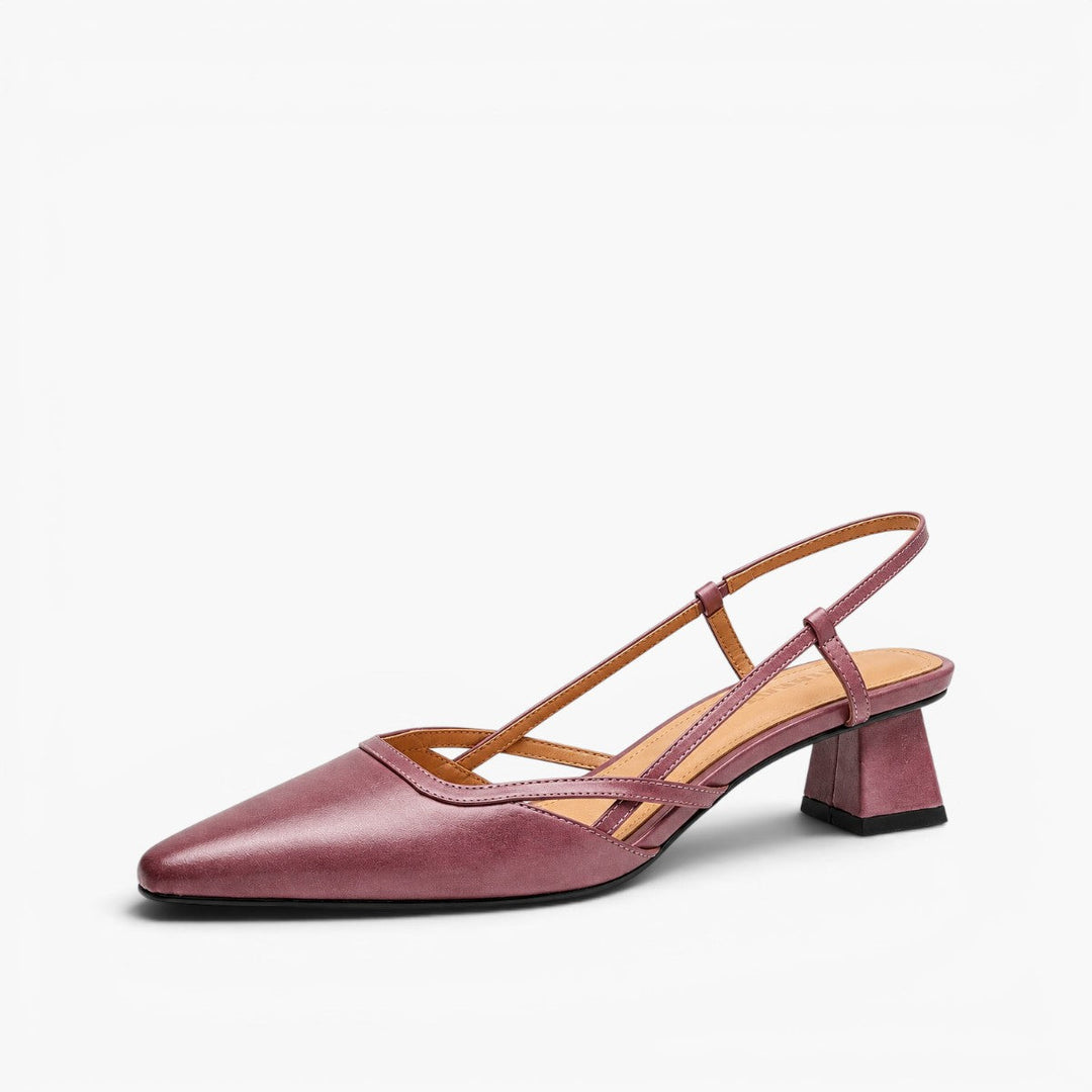 Pauline cross-strap leather slingback heels in Mulberry Mauve, side profile