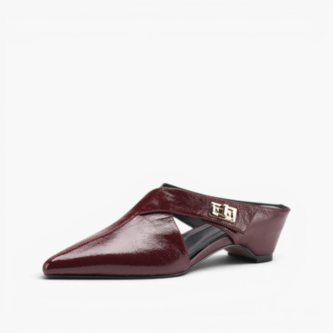 Women's pointed leather heeled mules, side profile