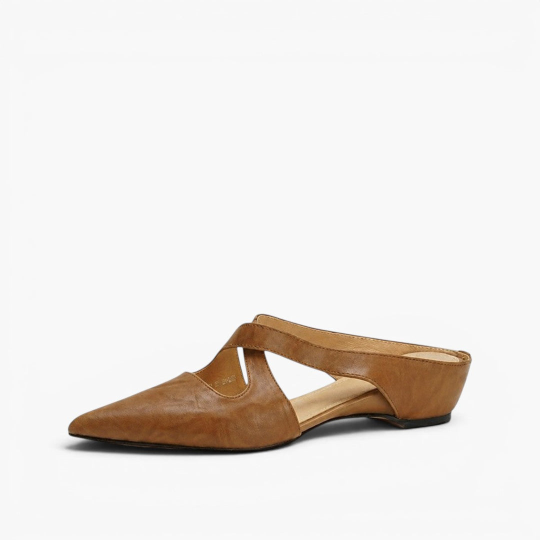 Women's cross-strap leather mules, side profile
