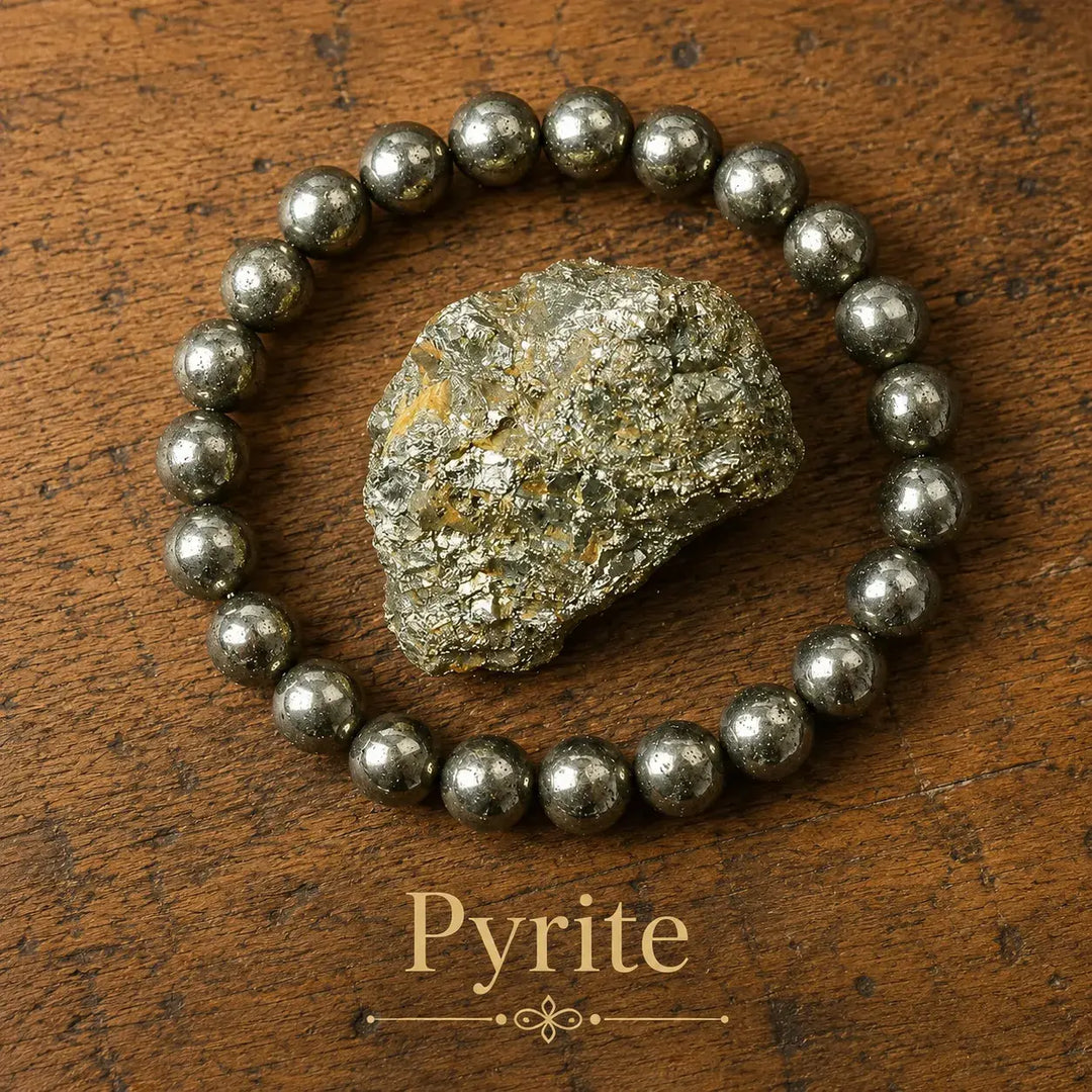 Genuine natural pyrite healing bracelet - gold crystal beaded stretch bracelet