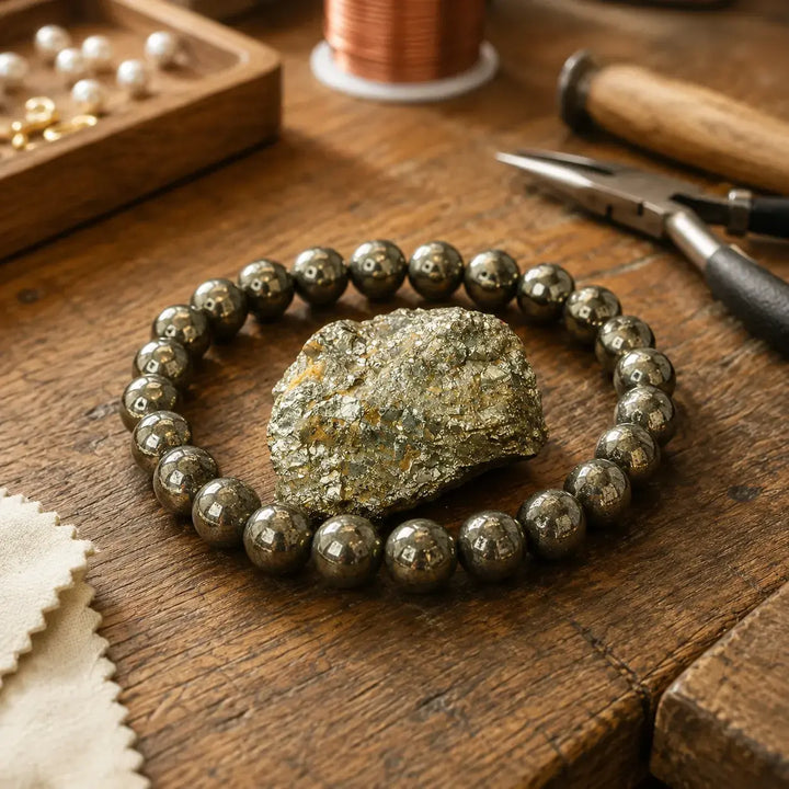 Pyrite beaded bracelet - confidence and prosperity crystal jewelry