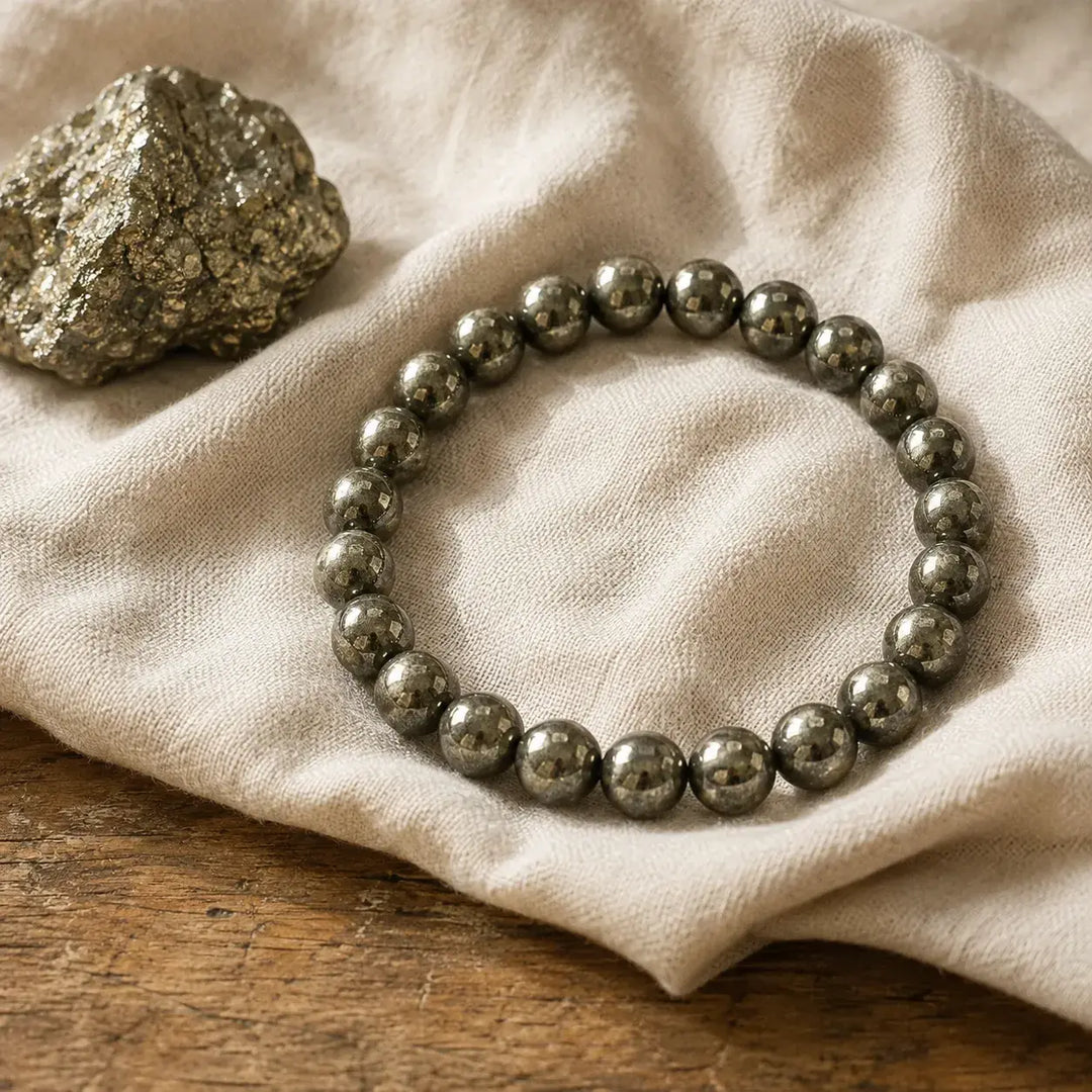 Pyrite bracelet stacked as a complete healing crystal set