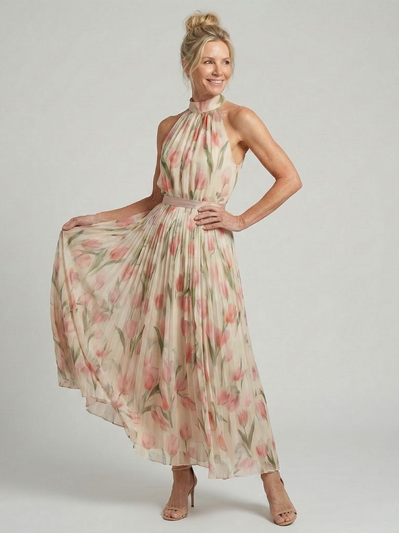 Harper™ - Floral Midi Halter Neck Dress