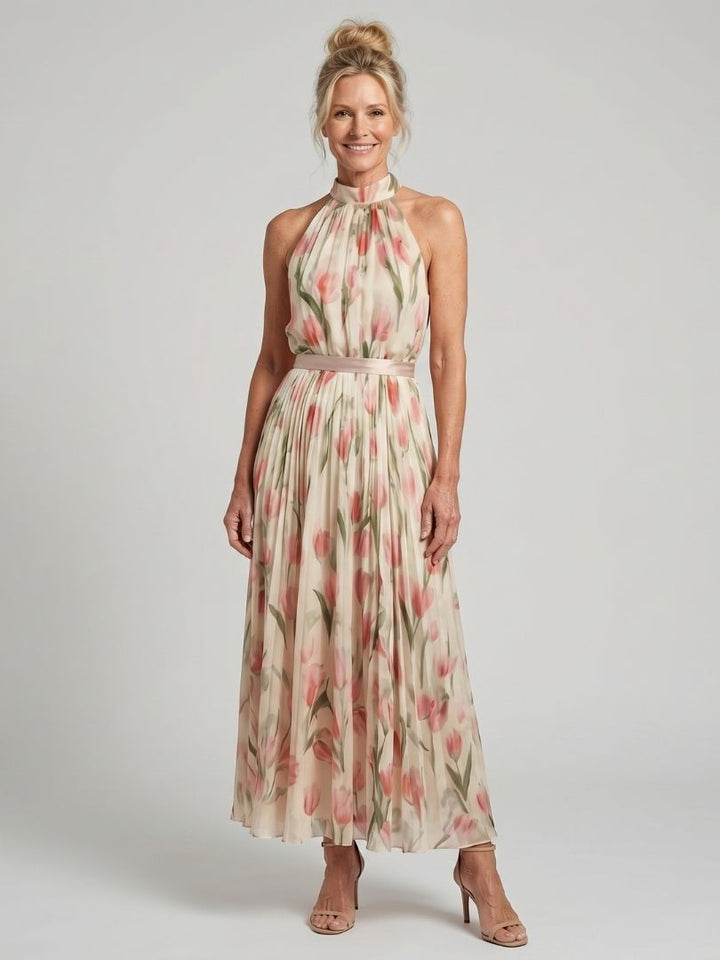 Harper™ - Floral Midi Halter Neck Dress