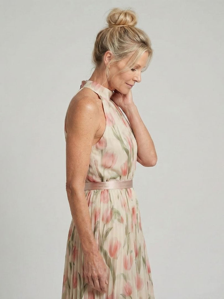 Harper™ - Floral Midi Halter Neck Dress