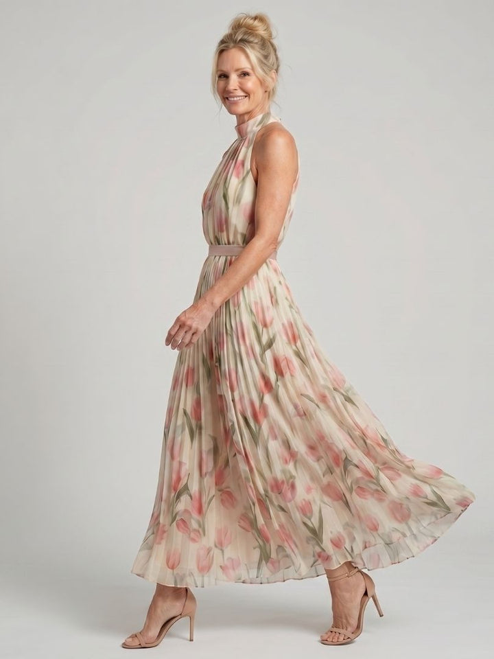 Harper™ - Floral Midi Halter Neck Dress