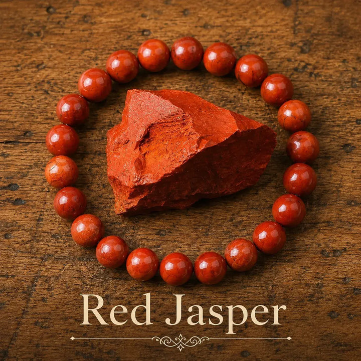 Genuine natural red jasper healing bracelet - red crystal beaded stretch bracelet