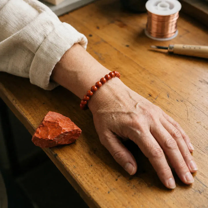 Red jasper beaded bracelet - grounding healing crystal jewelry
