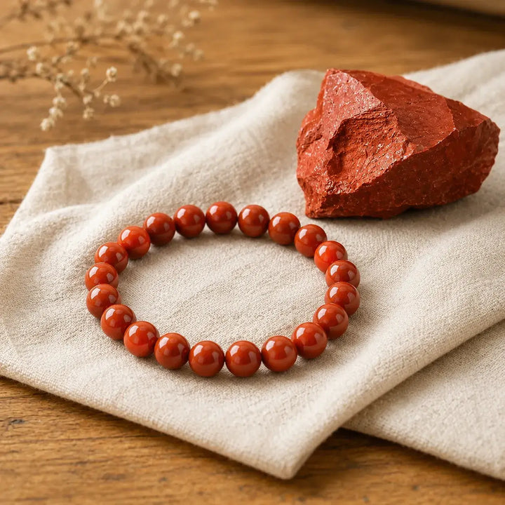 Red jasper bracelet stacked as a complete healing crystal set
