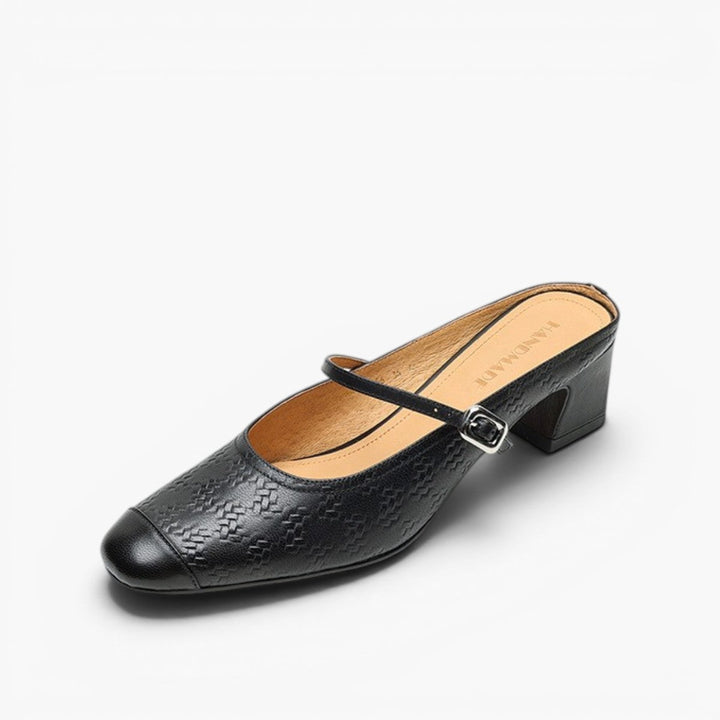 Cecilia | Strap Leather Heeled Mules