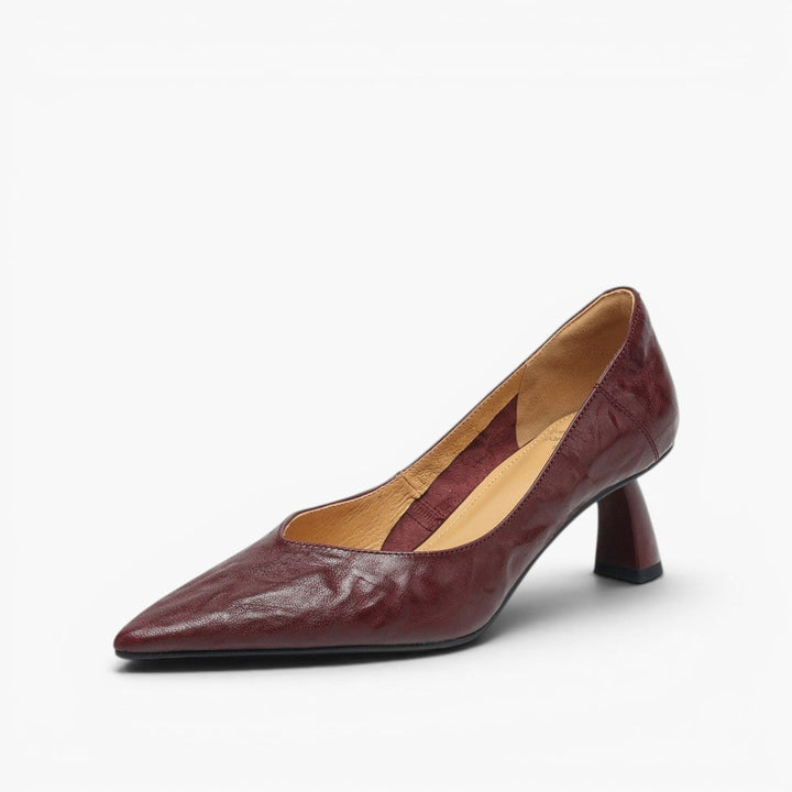 Maureen pointed lambskin sculpted pumps in Bordeaux Wine, side profile