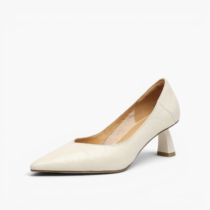 Espresso Brown lambskin pumps, angled studio shot