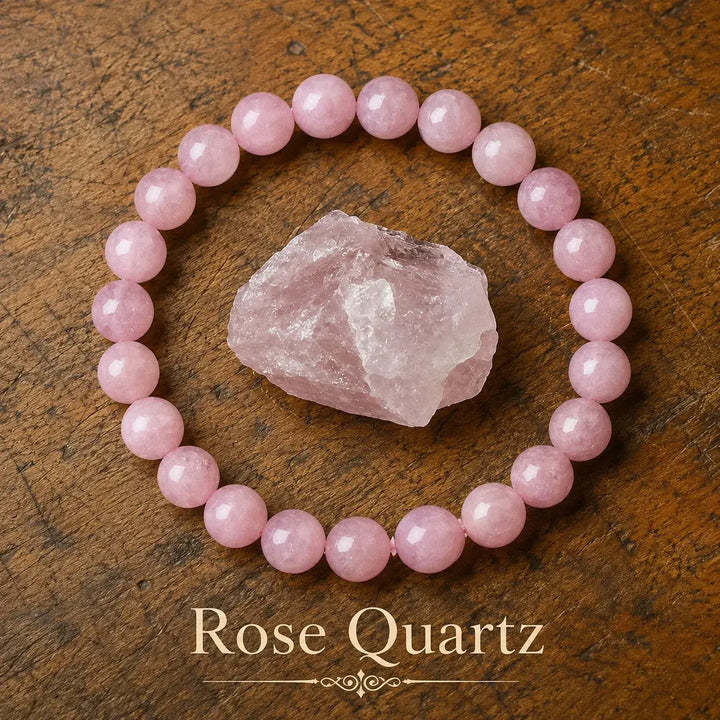 Genuine natural rose quartz healing bracelet - pink crystal beaded stretch bracelet