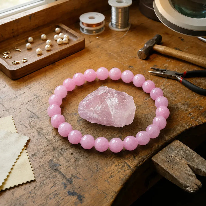 Rose quartz beaded bracelet - love healing crystal jewelry